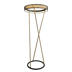 Lámpara de Pie Moderna de Latón con Pantalla Redonda de Tela, Luz LED Cálida de 2700K, Base E26 para Uso Residencial - Product Image 1