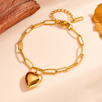 Bracelet unisexe Jiachen en alliage de zinc plaqué or 18 carats avec pierre naturelle taille cœur et sertissage griffe, idéal pour mariage et fiançailles