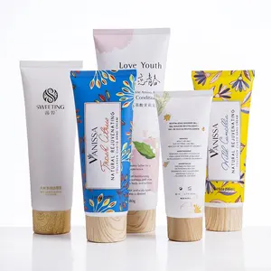 Bio Plastic Sugarcane Cream Tube with Water Transfer Print Bamboo Cap Cosmetic Packaging