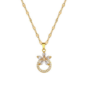 Moda cristal flor Acero inoxidable chapado en oro circón colgante collar hombres mujeres moda único Popular - Product Image 5