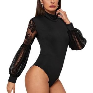 Body gainant personnalisé 2026 pour femme, col montant, manches longues, dentelle transparente noire, effet ventre plat, tenue sexy - Product Image 4