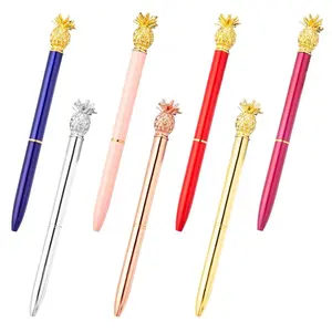 New type metal fruit pens twist slim ball pen hotel gift pineapple topper ball point pen with logo