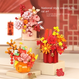 Bloques de Construcción de Flores de <span class=keywords><strong>Primavera</strong></span>, Juguete de Construcción, Adornos de Plantas en Maceta Azules, Modelo Ensamblado W1001, Plástico ABS - Product Image 1