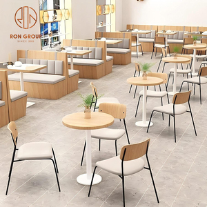Meubles de restaurant, ensemble de salle à manger, tables de café en bois avec chaises beiges, sièges de banquette en cuir pour café commercial - Product Image 3