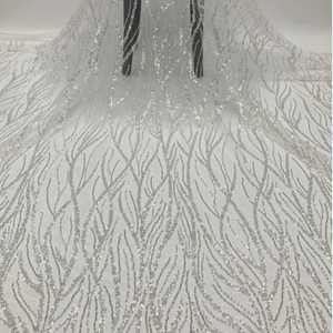 Pháp Tulle lưới polyester ren sang trọng Bridal đính cườm 3mm Sequins ren thêu Wedding Dress vải - Product Image 1