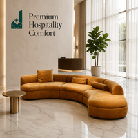 Canapé modulaire incurvé de design italien en velours jaune moutarde, ensemble commercial pour salon VIP, hôtel, salle d'attente, luxe