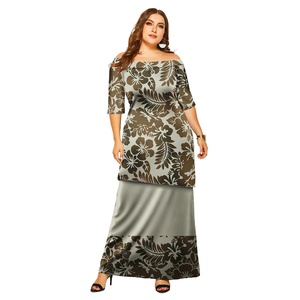 Drop Shipping Ensemble personnalisé polynésien Samoan Puletasi ensemble de jupes et haut à demi-manches de style tropical hawaïen <span class=keywords><strong>2</strong></span> pièces - Product Image 1