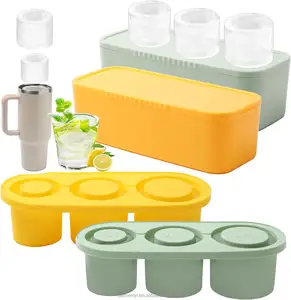 Sinh thái thân thiện Ice Cube Tray cho Tumbler cup tái sử dụng 3 khoang Silicone xi lanh Ice khuôn với nắp