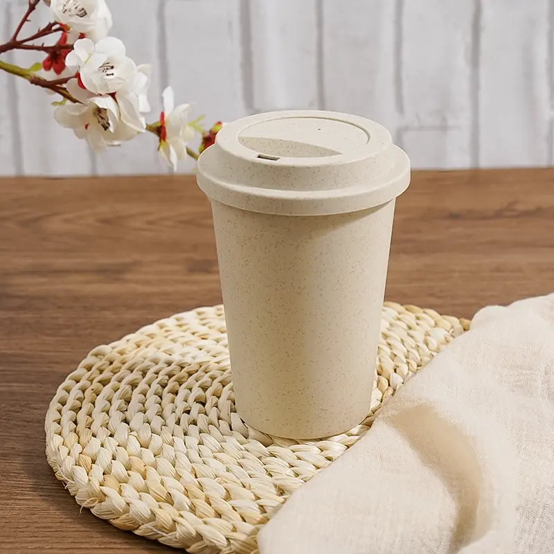 แก้วกาแฟแก้วไฟเบอร์ไม้ไผ่ธรรมชาติส่งเสริมการขายย่อยสลายได้ทางชีวภาพแก้วท่องเที่ยว