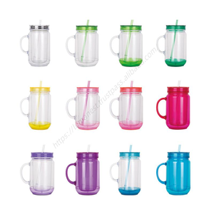 Venta al por mayor DD1888 Vaso de agua de 18 oz con asa, taza de plástico, botella para beber con burbujas, tarro Mason de doble pared con pajita y tapa - Product Image 5