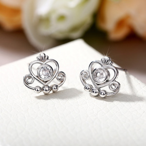 Orecchini a cuore in oro rosa con montatura rotonda in zirconi per donna, regalo romantico, gioielli alla moda - Product Image 4