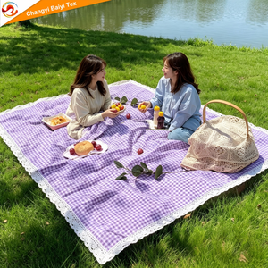 Tovaglia da Picnic in Gingham con Bordo in Pizzo Bianco, Portatile, Pieghevole, Quadrata o Rettangolare, Multi-misura - Product Image 5