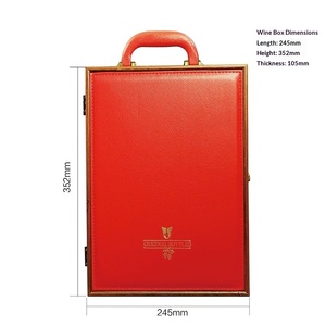 Luxury PU Wine <b>Gift</b> <b>Box</b> with Glass Holders, Piano Finish, Orange Red <b>Black</b> Checkered Design for 1 or 2 Bottles - Product Image 5