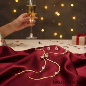 Set di gioielli da sposa placcato oro lucido metallizzato 24K alla moda accessori di abbigliamento quotidiano per le donne per feste e regali - Product Image 3