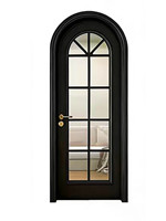 Puerta Interior Arqueada de Estilo Francés Negra de Alta Calidad, Puerta Curva para Dormitorio, Material MDF, Aislamiento Acústico para Apartamento o Villa