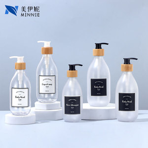 Minnie Black Glass Bottle 500ml With Bamboo Pump For Body Wash <b>Shampoo</b> Liquid Soap Hair Conditioner Unisex Daily Care - Product Image 3