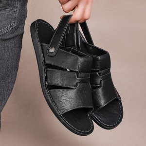 Sandalias de cuero cosidas a mano para hombre, con correa trasera convertible, sandalias casuales antideslizantes para caminatas urbanas y al aire libre. - Product Image 3