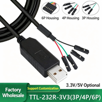 Câble convertisseur USB vers série TTL-232R-3V3 UART, signaux UART de niveau TTL sélectionnables 3,3 V/5 V, câble série 3/4/6 broches, chipset FT232