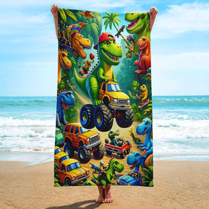 Asciugamano da Spiaggia in Microfibra con Stampa di Simpatici Dinosauri Cartoon, Asciugatura Rapida, Antiscivolo, Asciugamano da Bagno per Bambini, Stampa Digitale Personalizzata OEM - Product Image 3