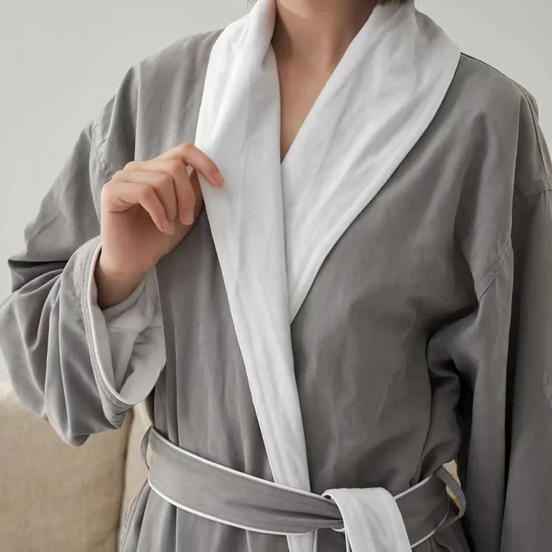 호텔 홈웨어 단색 하이 퀄리티 새틴 럭셔리 긴 실크 가능성이 여성 잠옷 가운 세트
