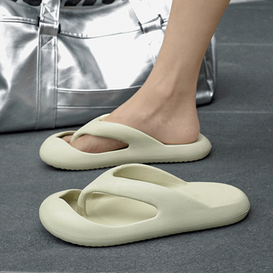 Cream Solid Color Cushioned EVA Flip Flops Open Toe Outdoor <b>Slippers</b> <b>Summer</b> PU Upper - Product Image 6