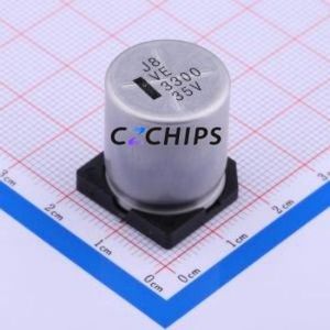 ตัวเก็บประจุแบบอิเล็กโทรไลต์อะลูมิเนียม SMD รุ่น VE-332M1VTR-1821, ขนาด D18xL21.5 มม. ความจุ 3300uF 20% 35V ขา 18 มม. - Product Image 1