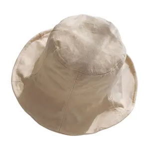Hot Sell Color Custom 55%Linen 45%Cotton Fashion Unisex <strong>Navy</strong> Blue Fishing Reversible <strong>Bucket</strong> <strong>Hat</strong> - Product Image 1