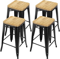Tabourets de bar en métal DISHIM de 30 pouces, hauteur comptoir, avec siège en bois, durables, empilables, pour salle à manger et salon, intérieur et extérieur