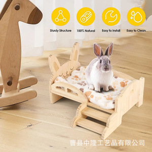 Cama de madera para hámster con escaleras, color madera natural, piel sintética, para uso en interiores, para cobayas y hámsteres. - Product Image 4