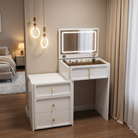 Ensemble de coiffeuse de luxe avec miroir LED de 50 cm et 60 cm, certifié CE, avec plateau en verre, tiroir de rangement et tabouret