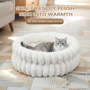 Dickes Warmes Katzenbett Höhle Weiches Plüsch-Schlafkissen Rutschfestes Winter-Pad Einfarbiges Polyester Rund Komfortabel Klein Mittel Groß - Product Image 1