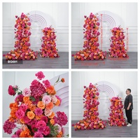 Décoration Florale de Mariage : Arche Florale Artificielle Rose Vif et Orange pour Fond de Scène