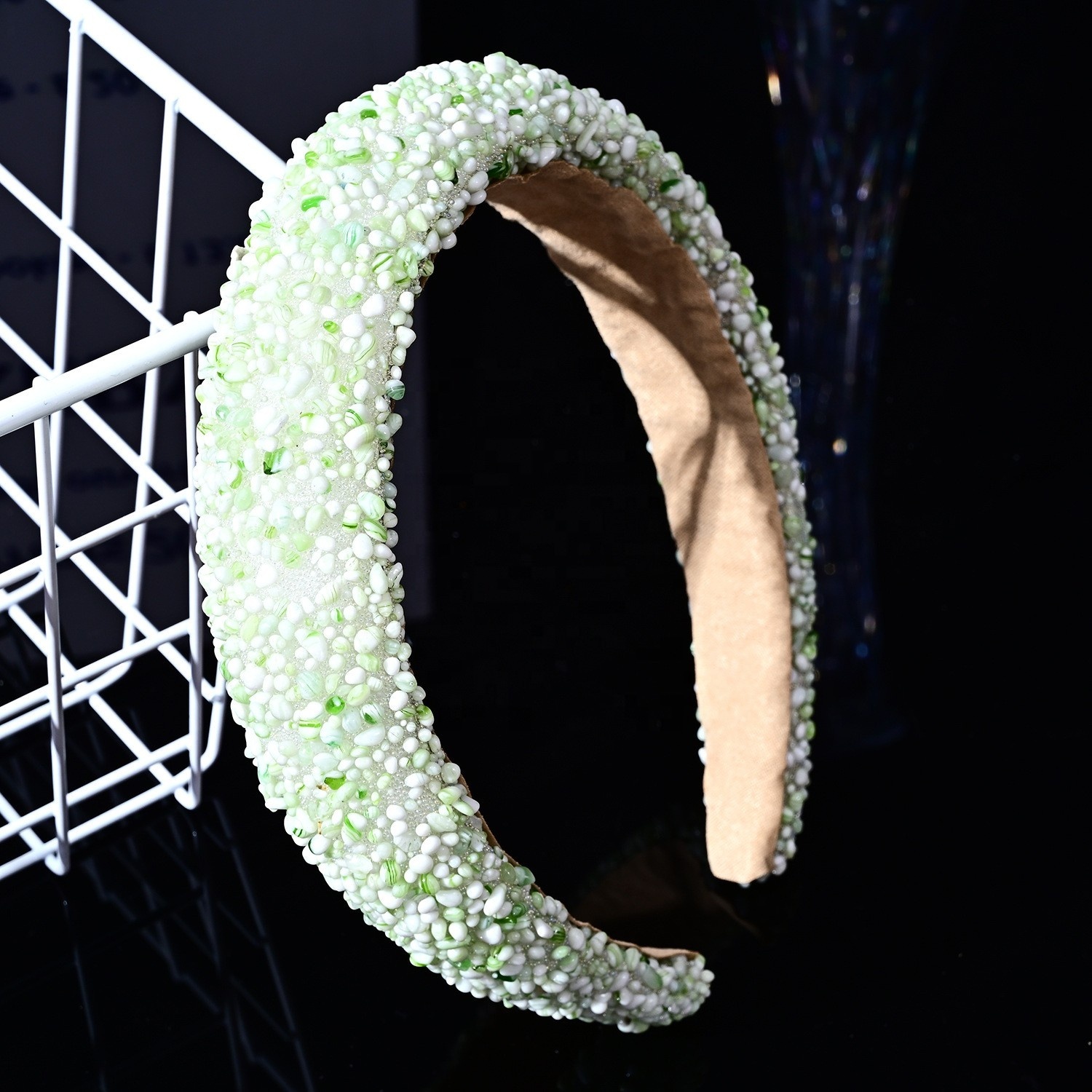 Beaded White & Multi Padded Hair Headband New Wecoe White Rhinestone Knotted Headband for Women - Sparkly  main image 3