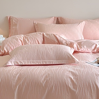 Parure de lit 4 pièces en jacquard gaufré 100 % coton respirant et lavé, luxe 200 fils, avec taies d'oreiller et drap pour la maison et l'hôtel