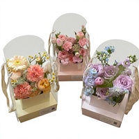 Boîte cadeau transparente en plastique portable pour fleurs, boîte d'emballage haut de gamme avec poignée pour bouquets