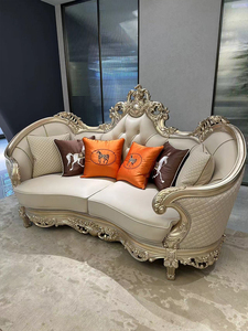 Ensemble de canapés en cuir de vachette couche supérieure de style français avant-garde européenne de luxe en bois massif sculpté pour grand <span class=keywords><strong>appartement</strong></span> Villa Palace - Product Image 2