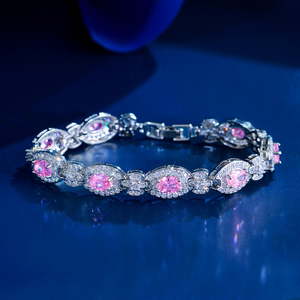 Pulsera de Cadena de Lujo con Circonitas Cúbicas Ovaladas Azules, Rosas y Blancas para Hombre y Mujer, Joyería de Circonitas para Uso Diario, Citas y Regalos Especiales - Product Image 6