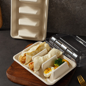 Disposable Pulp Lunch Box Rectangular 3 Compartment Biodegradable With Lid <b>Takeaway</b> <b>Container</b> - Product Image 2
