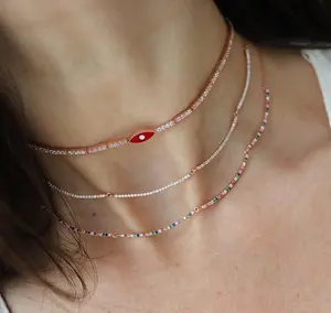 Chaîne fine en émail coloré cz pour femmes, ensemble de colliers, bracelets, colliers, breloques du mauvais œil, nouveauté
