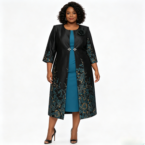 Women's Plus Size Formal Designer Two-Piece <b>Dress</b> <b>Jacket</b> Set Painted Design <b>for</b> Church <b>Wedding</b> Special Occasions-Elegant Sunday - Product Image 2