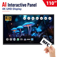 Tableau blanc numérique interactif tactile UHD 110 pouces Android 14, présentation sans fil pour l'éducation scolaire