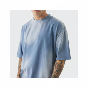 T-shirt tissé délavé à l'acide pour hommes 100% coton coupe régulière teint uni léger décontracté haut d'été confortable à porter quotidiennement-vente en gros - Product Image 1