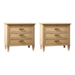 Farmhouse Nightstand Charging Station Pull-Out <strong>Tray</strong> 3 Drawers Solid Wood Legs Wood Veneer <strong>Bedside</strong> <strong>Table</strong> Open - Product Image 5