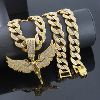 Collar de Cadena Hip Hop con Colgante de Ala de Ángel de Aleación, Estilo Diosa, con Eslabones Cubanos Iced Out, en Oro y Plata, para Hombres y Mujeres, Joyería de Declaración, Regalo