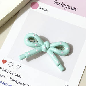 Pince à cheveux coréenne ajourée à pois, mignonne, couleur bonbon, avec nœud, accessoires de coiffure latérale pour fille - Product Image 4