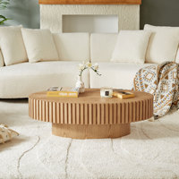 Table basse artisanale moderne en forme d'ellipse pour salon, petite table basse ovale avec piétement robuste