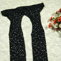 Collants résille sexy pour femmes, bas en nylon brillant avec strass, paillettes, entrejambe ouvert, maille, lueur dans le noir