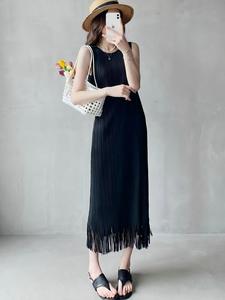 Robe décontractée pour femme, longueur genou, col rond, manches chauve-souris plissées Miyake, ourlet à franges, écologique, collection PY 2026 - Product Image 6