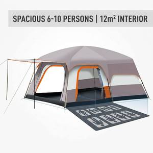 Tente de camping familiale grande capacité imperméable pour 8 à 12 personnes, abri de glamping gris portable à montage facile en 5 minutes - Product Image 1