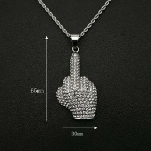yunnique Hip Hop Middle Finger Pendant Necklace Stainless Steel Pave Setting Men's Party Jewelry Gold And Silver Tone - Product Image 2